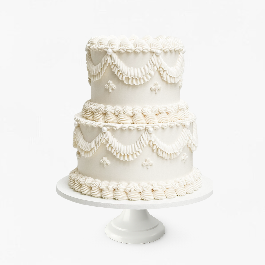Two-tiered white engagement cake - wedding cakes Sydney