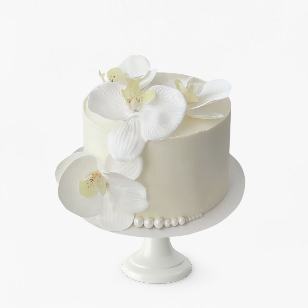 White cake with orchids - custom cakes Sydney