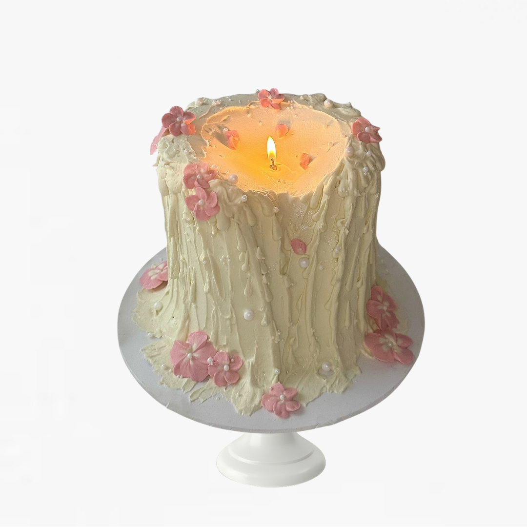 Soft ivory buttercream cake with golden candle print and delicate vintage piping – birthday cakes Sydney